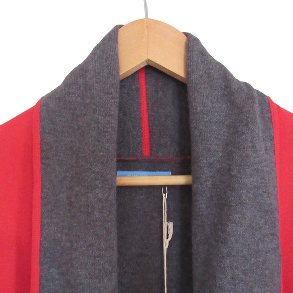 Burgess Red Sweater Cardigan Travel Coat Small Long Line Open Front - Picture 3 of 11